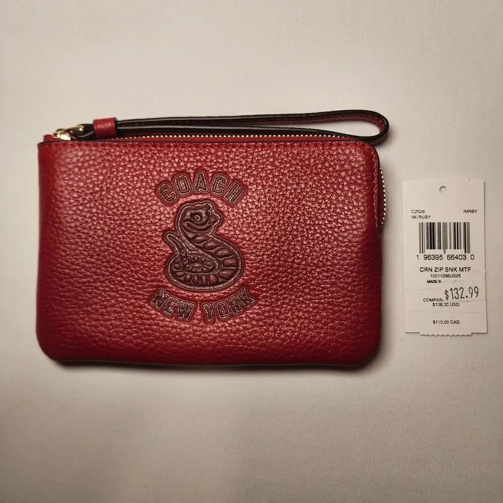 NWT Coach CZ529 Lunar New Year 2025 Corner Zip Wristlet YEAR OF SNAKE Red